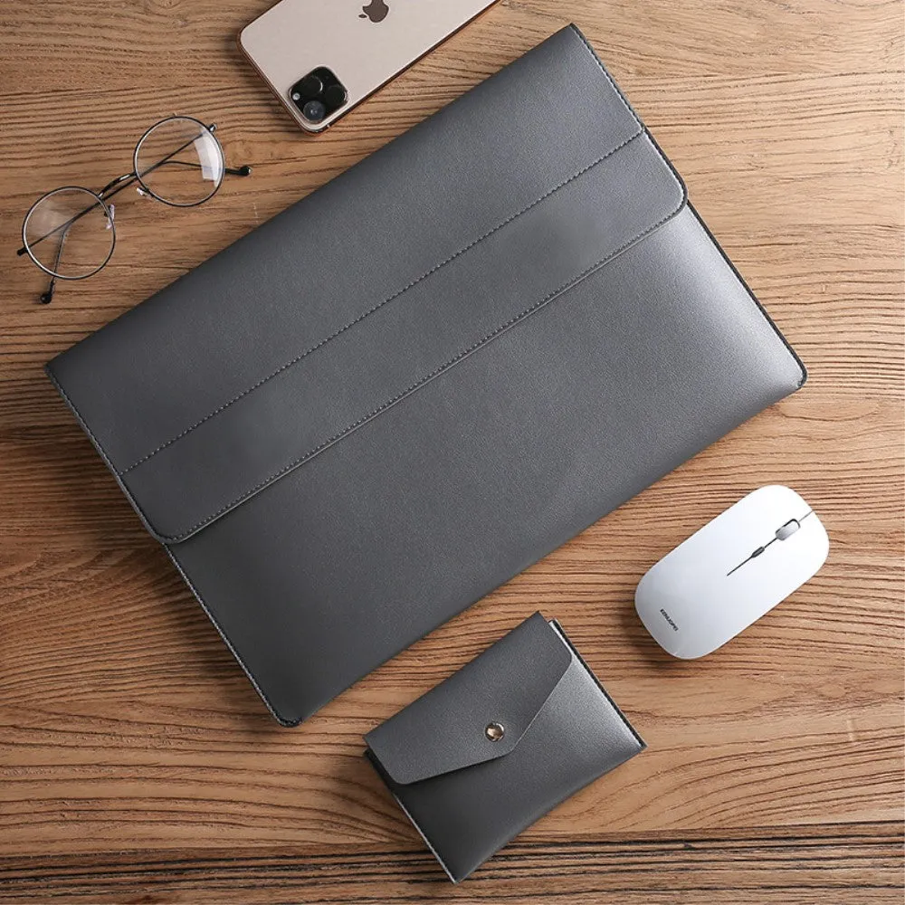 Cartinoe - Universal 14" Laptop / MacBook / Tablet Leather Sleeve   Mouse Bag - Dark Gray