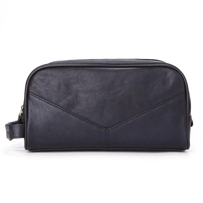 Casual Black Leather Men's Wristlet Bag Double Zipper Clutch Bag For Men