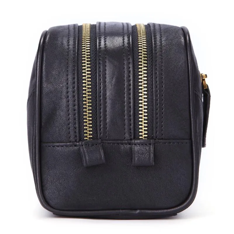 Casual Black Leather Men's Wristlet Bag Double Zipper Clutch Bag For Men