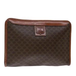 CELINE Macadam Canvas Clutch Bag PVC Brown Auth bs13386
