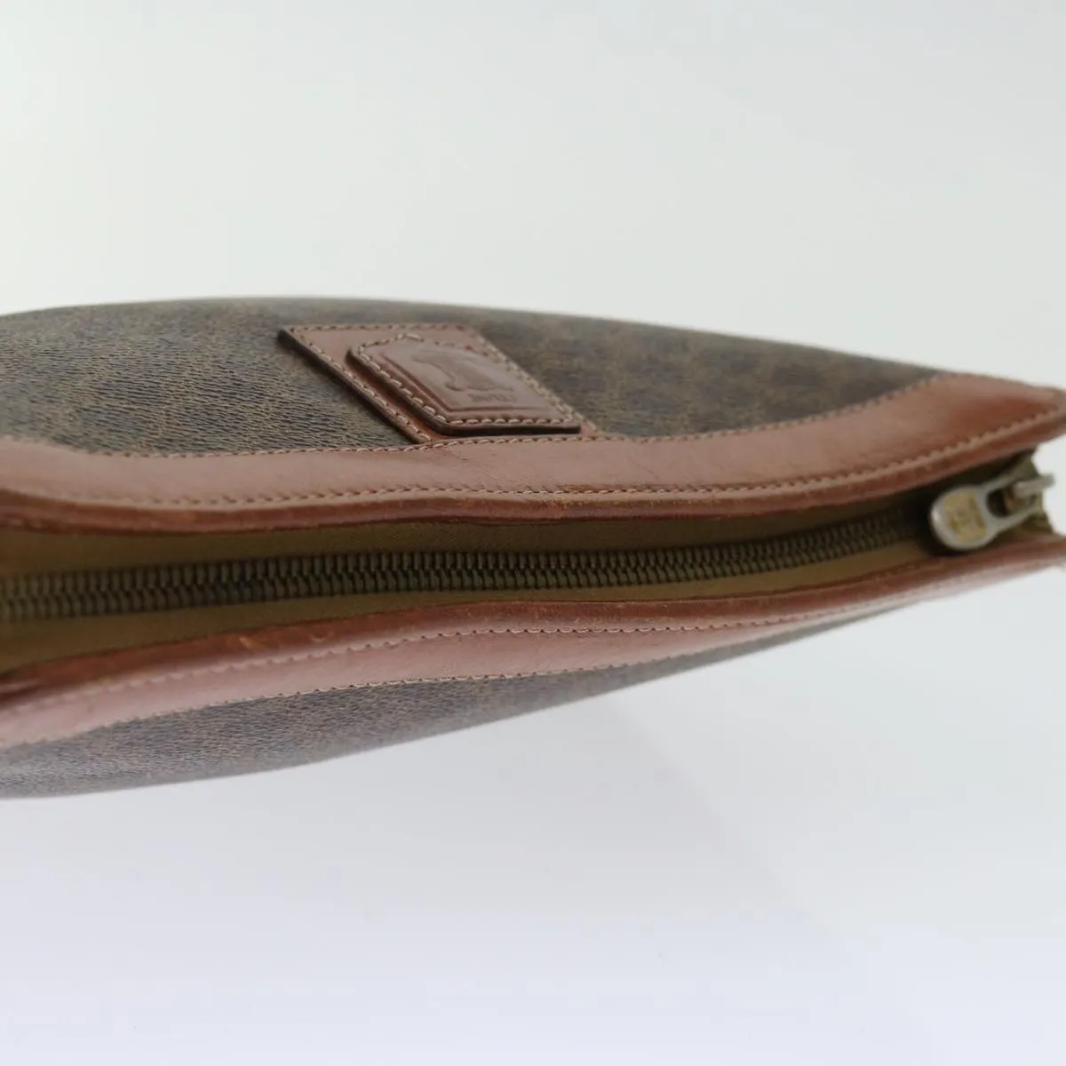 CELINE Macadam Canvas Clutch Bag PVC Brown Auth bs13386