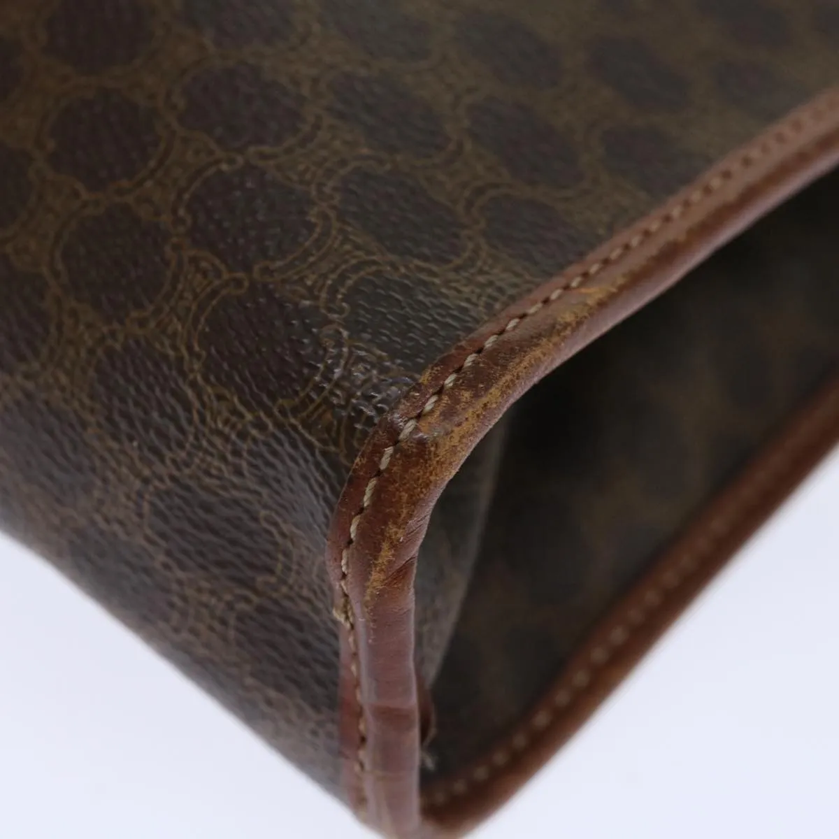 CELINE Macadam Canvas Clutch Bag PVC Brown Auth bs13386