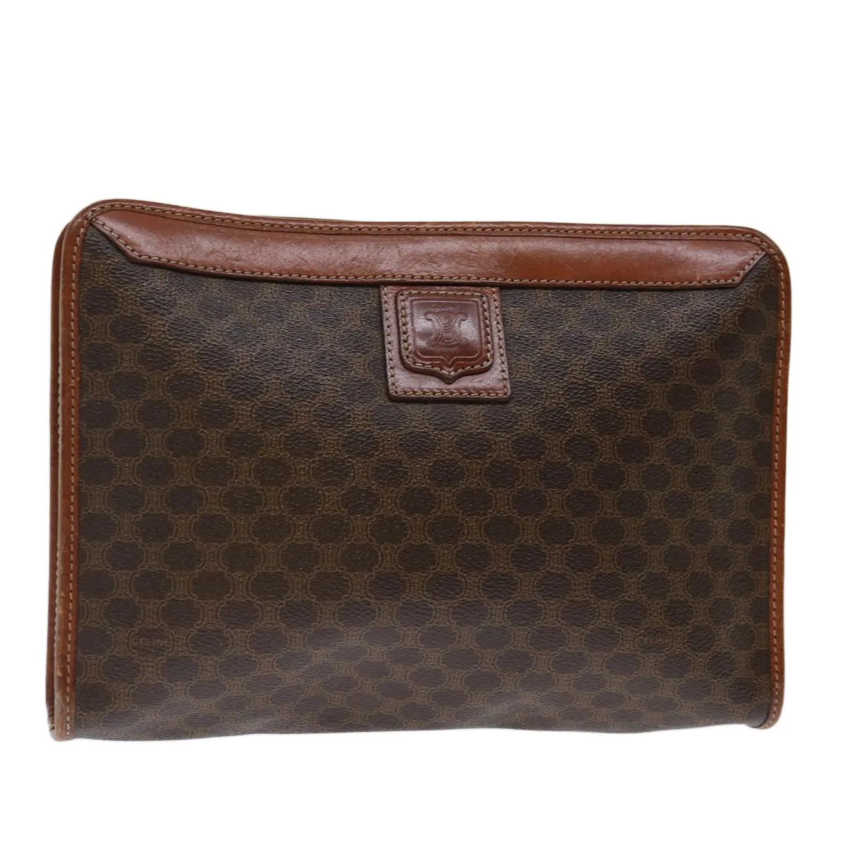CELINE Macadam Canvas Clutch Bag PVC Brown Auth bs13386