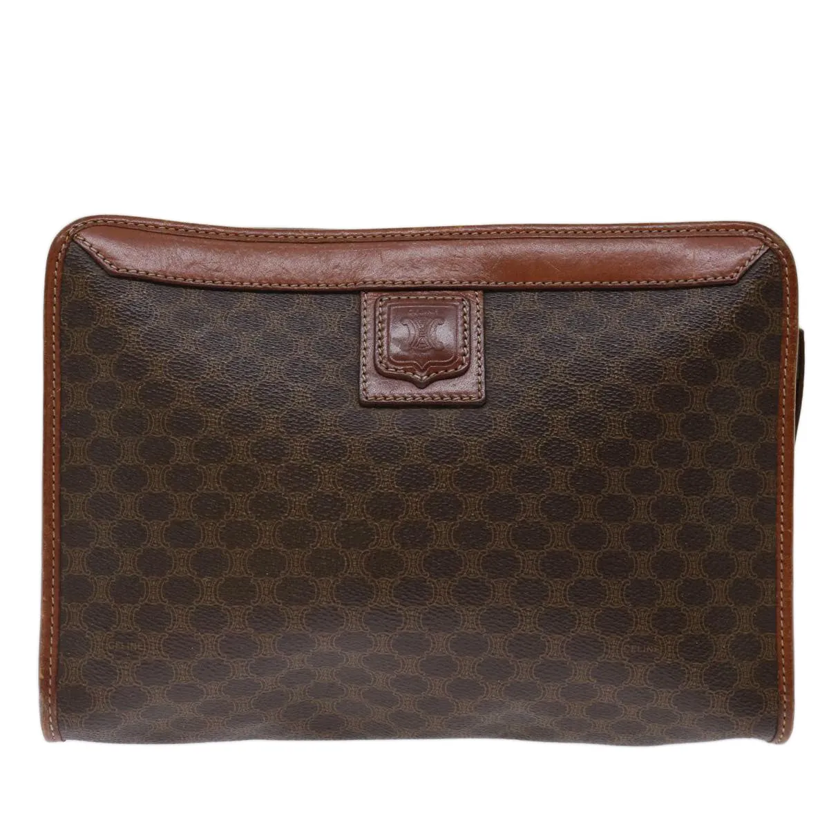 CELINE Macadam Canvas Clutch Bag PVC Brown Auth bs13386