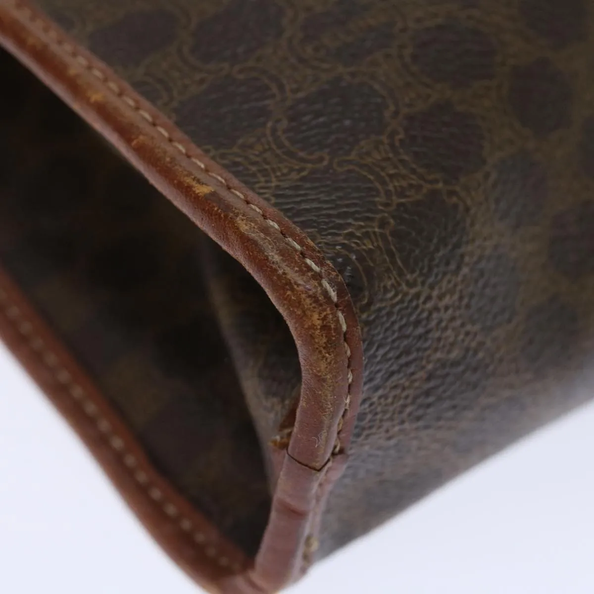 CELINE Macadam Canvas Clutch Bag PVC Brown Auth bs13386