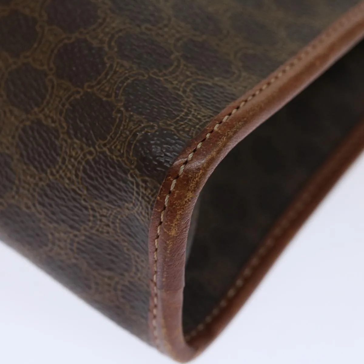 CELINE Macadam Canvas Clutch Bag PVC Brown Auth bs13386