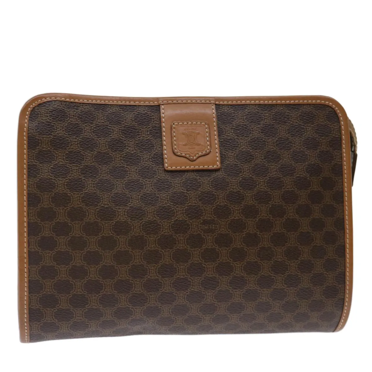 CELINE Macadam Canvas Clutch Bag PVC Brown Auth bs13426