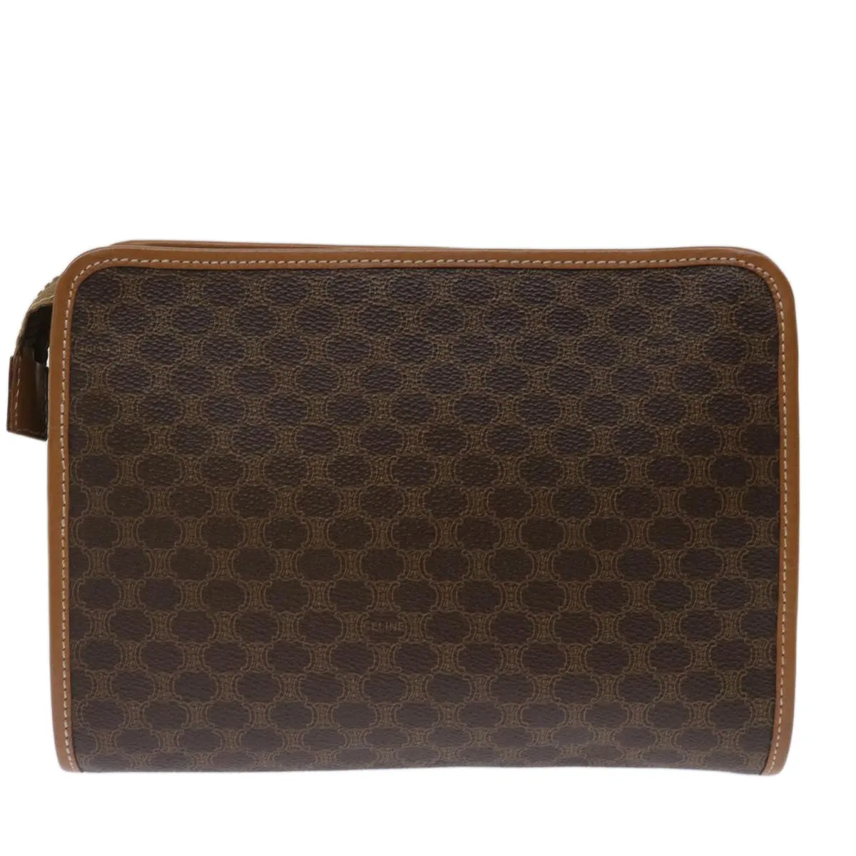 CELINE Macadam Canvas Clutch Bag PVC Brown Auth bs13426