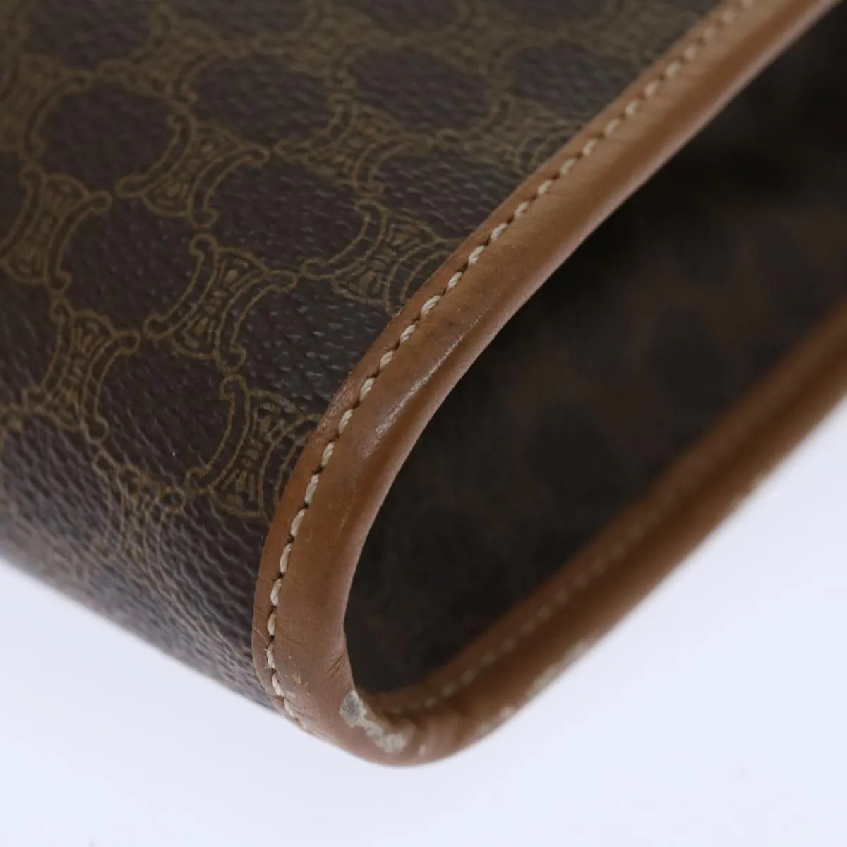 CELINE Macadam Canvas Clutch Bag PVC Brown Auth bs13426