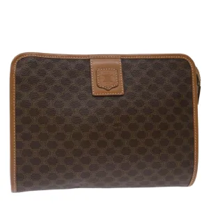 CELINE Macadam Canvas Clutch Bag PVC Brown Auth bs13426