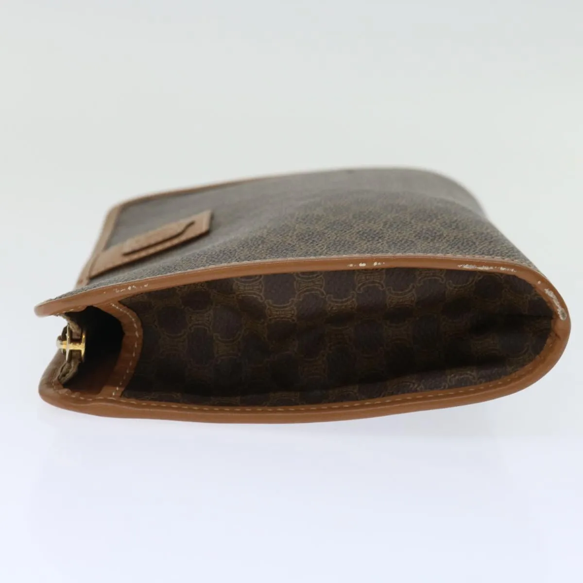 CELINE Macadam Canvas Clutch Bag PVC Brown Auth bs13426