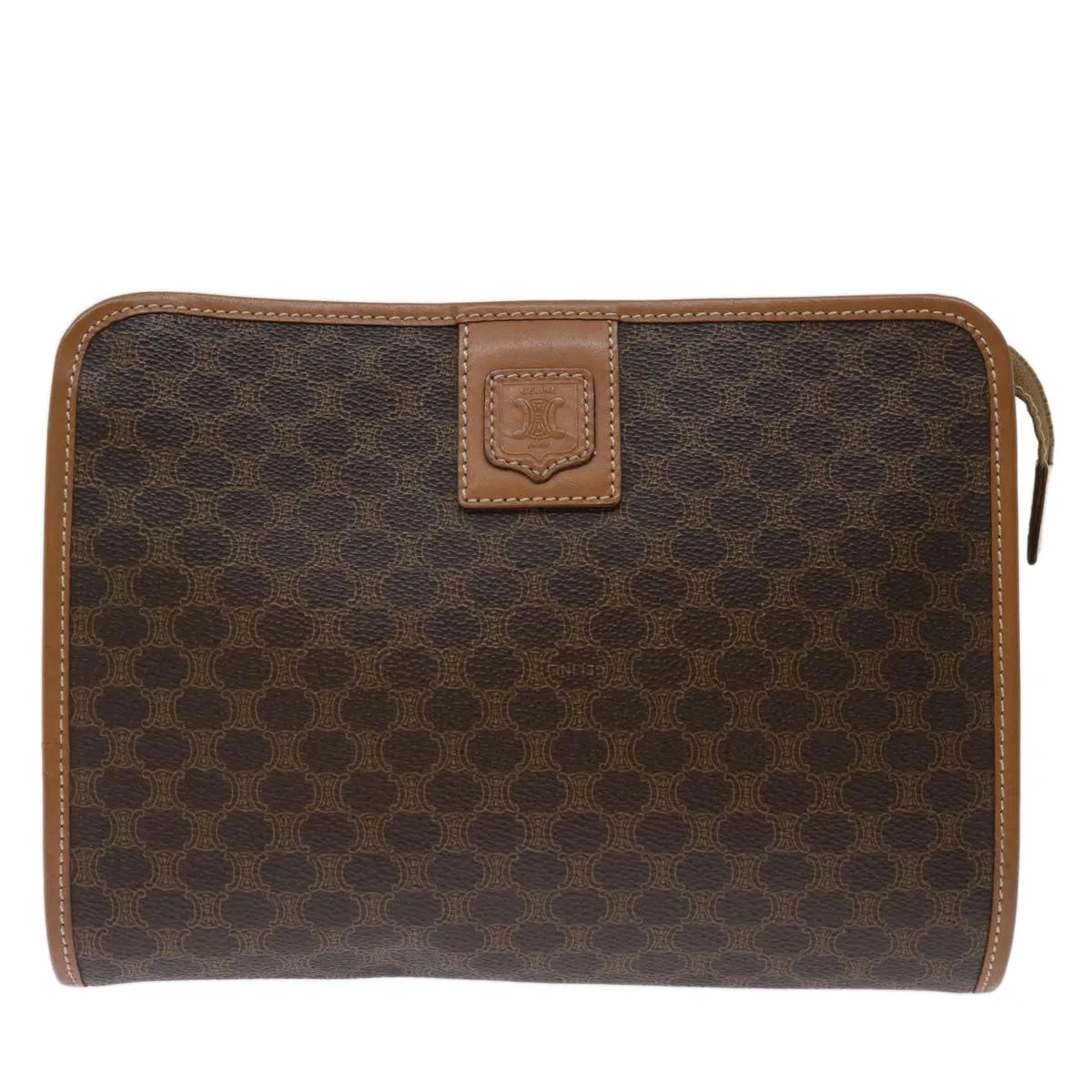 CELINE Macadam Canvas Clutch Bag PVC Brown Auth bs13426