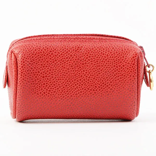 Chanel Around 1995 Made Caviar Skin Mini Pouch Red