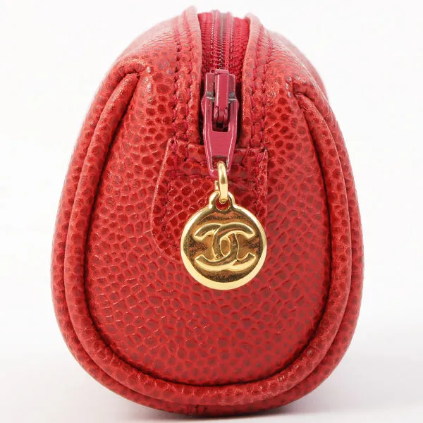 Chanel Around 1995 Made Caviar Skin Mini Pouch Red