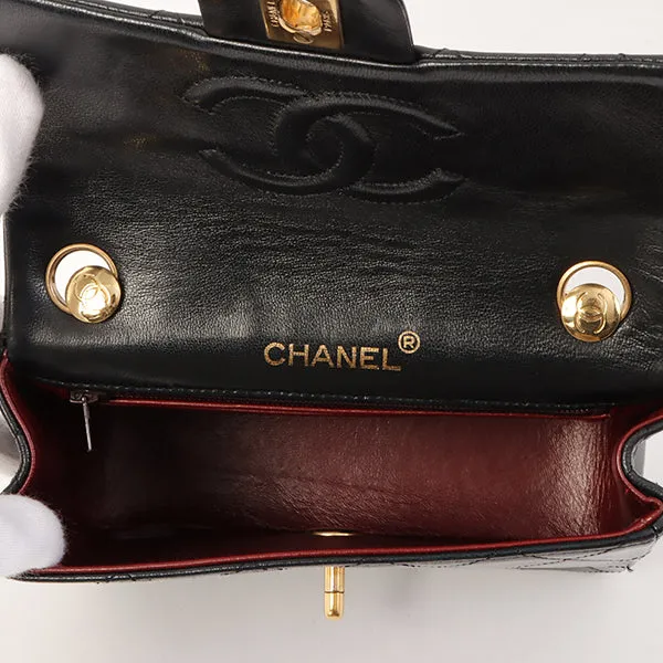 Chanel Around 1995 Made Classic Flap Chain Top Handle Bag Mini Black