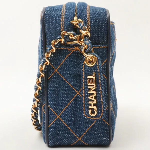 Chanel Around 1997 Made Denim Turn-Lock Mini Chain Bag Indigo