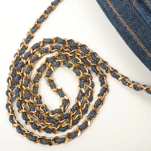 Chanel Around 1997 Made Denim Turn-Lock Mini Chain Bag Indigo