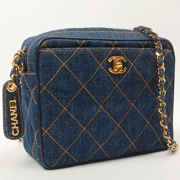 Chanel Around 1997 Made Denim Turn-Lock Mini Chain Bag Indigo