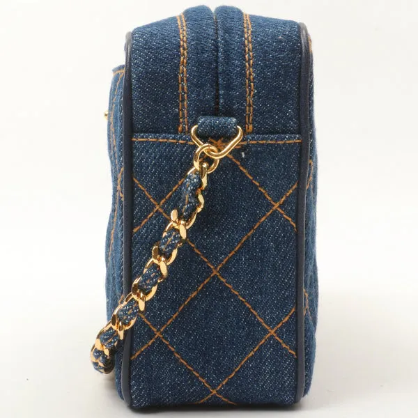 Chanel Around 1997 Made Denim Turn-Lock Mini Chain Bag Indigo