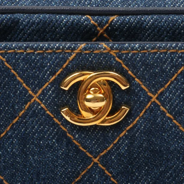Chanel Around 1997 Made Denim Turn-Lock Mini Chain Bag Indigo