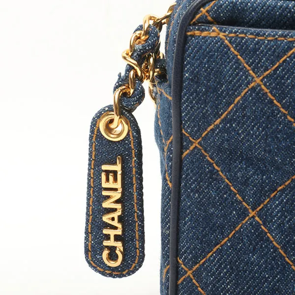Chanel Around 1997 Made Denim Turn-Lock Mini Chain Bag Indigo