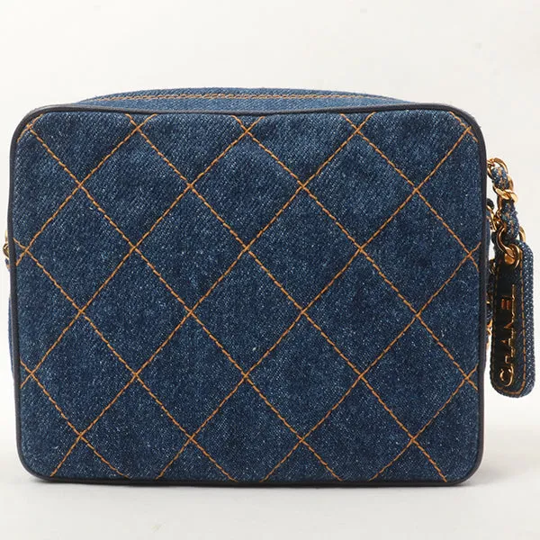 Chanel Around 1997 Made Denim Turn-Lock Mini Chain Bag Indigo