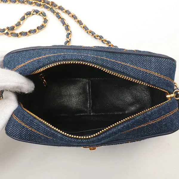 Chanel Around 1997 Made Denim Turn-Lock Mini Chain Bag Indigo