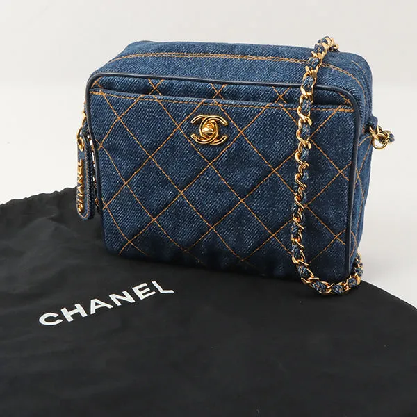 Chanel Around 1997 Made Denim Turn-Lock Mini Chain Bag Indigo