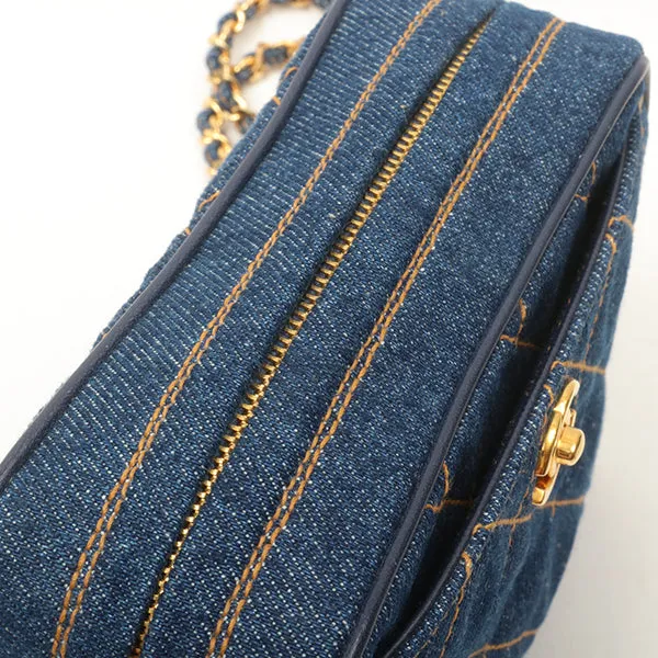 Chanel Around 1997 Made Denim Turn-Lock Mini Chain Bag Indigo
