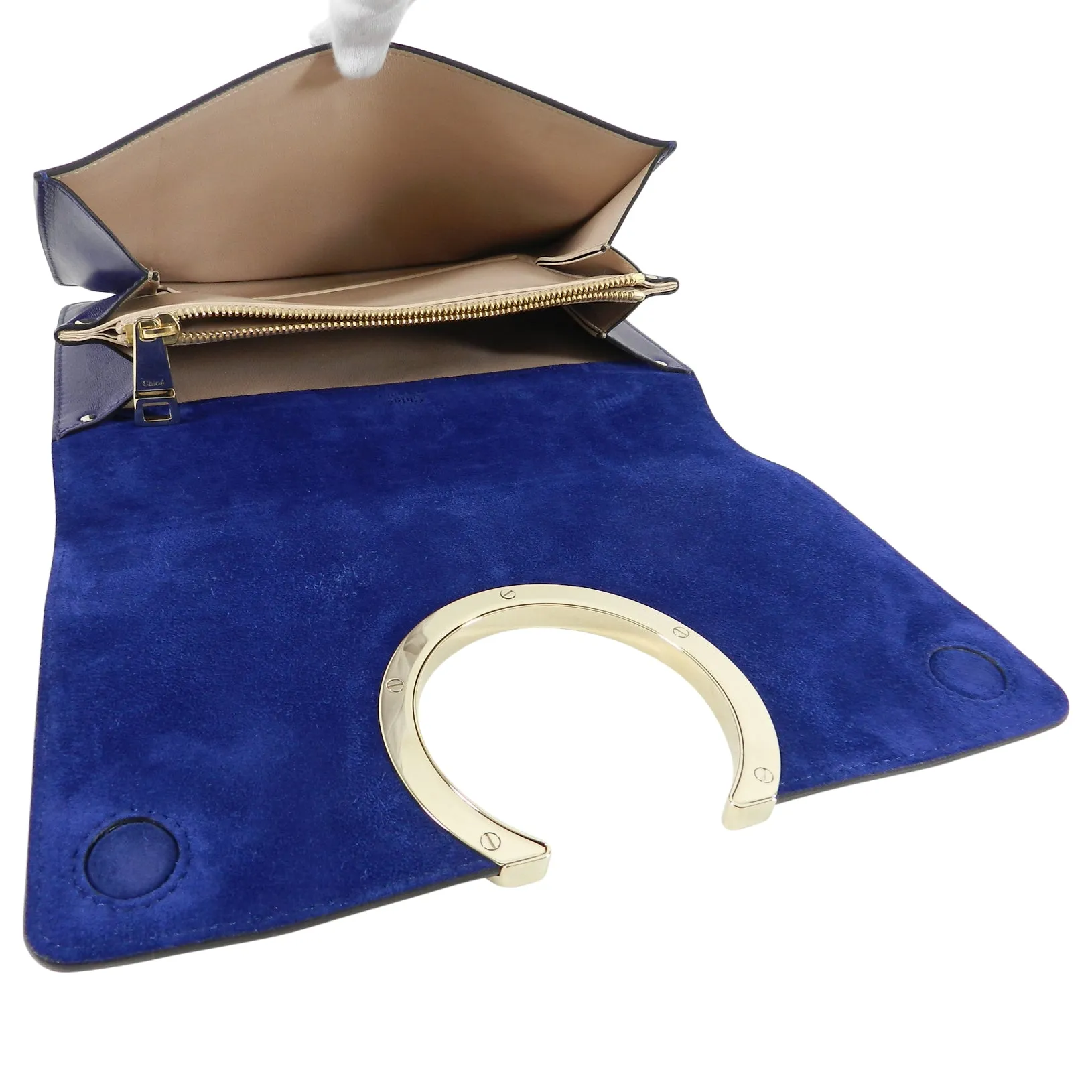 Chloe Navy Gabrielle Clutch Navy Leather and Suede