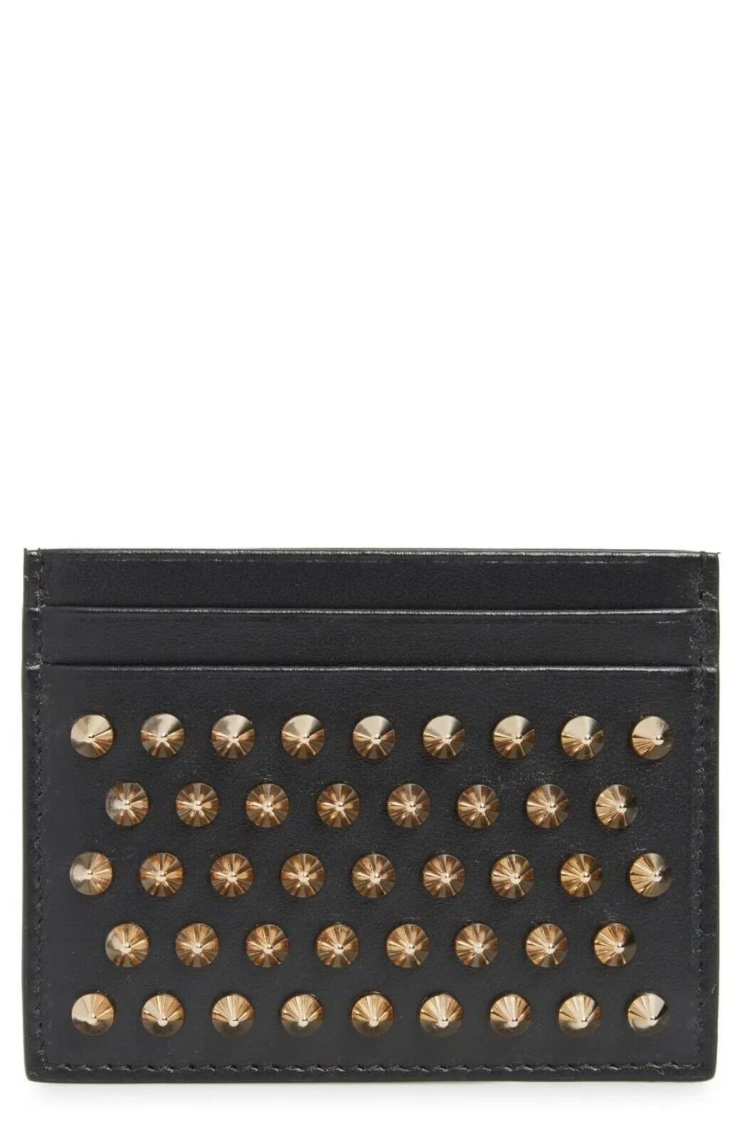 CHRISTIAN LOUBOUTIN Kios Spiked Calfskin Leather Card Case Black Gold Men NEW