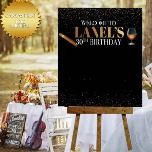 Cigars and cognac welcome canvas guest book sign