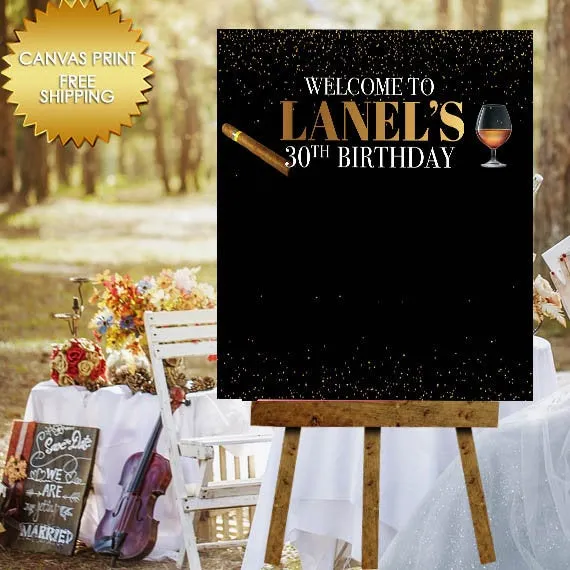 Cigars and cognac welcome canvas guest book sign
