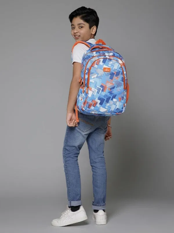 Combo: THE CLOWNFISH Printed Polyester School Backpack with Pencil Pouch | 30L | Blue - Orange