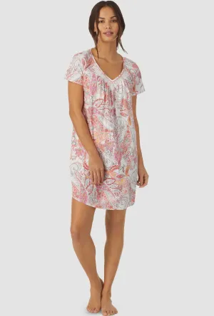 Coral Paisley Cap Sleeve Nightshirt