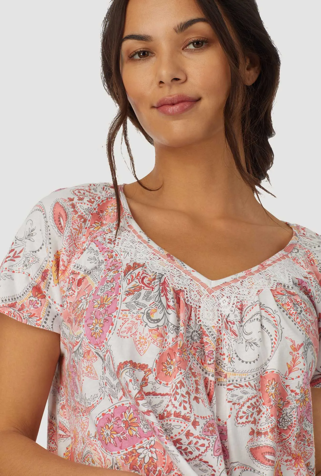 Coral Paisley Cap Sleeve Nightshirt