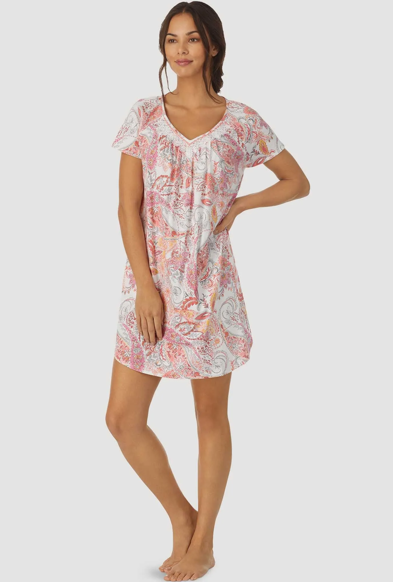 Coral Paisley Cap Sleeve Nightshirt