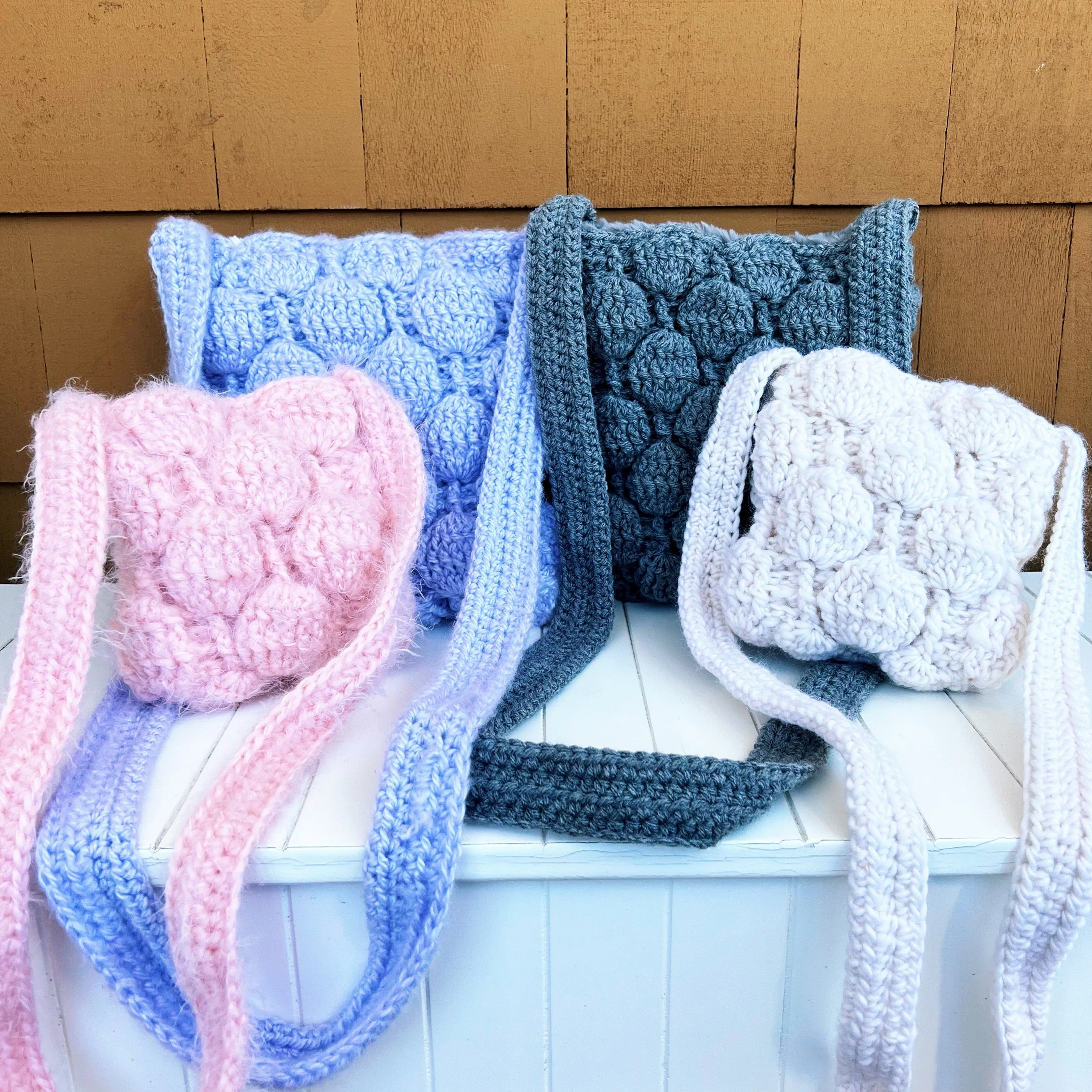 Cream Mini Puff Bag by Carolannie Crochet