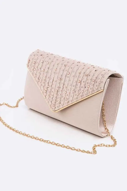 Crystal Pave Pleated Satin Clutch