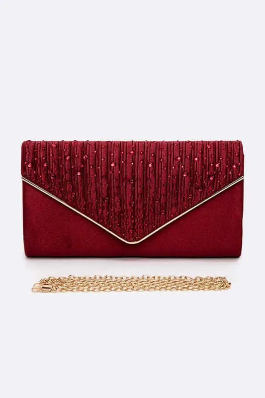 Crystal Pave Pleated Satin Clutch