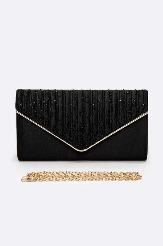 Crystal Pave Pleated Satin Clutch