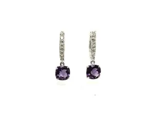 Cushion Amethyst Diamond Hoop Drop Earring AD No. 1092