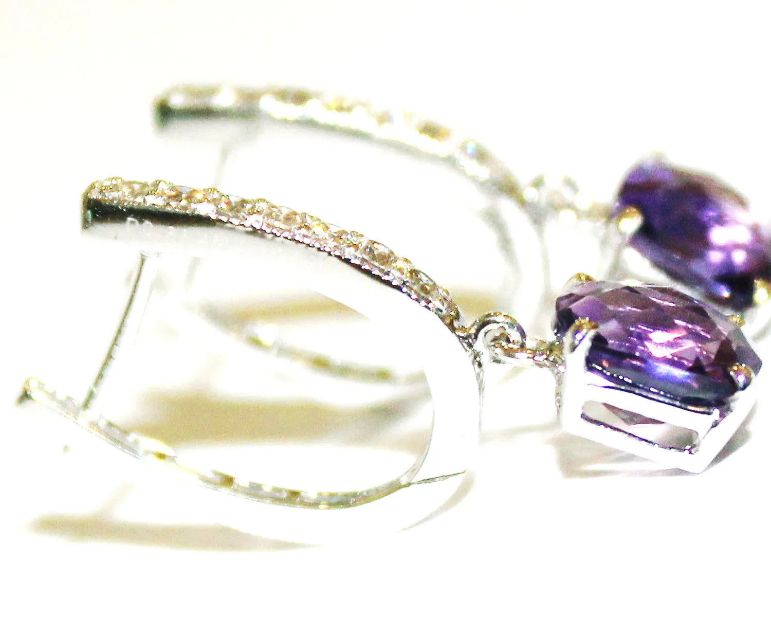 Cushion Amethyst Diamond Hoop Drop Earring AD No. 1092