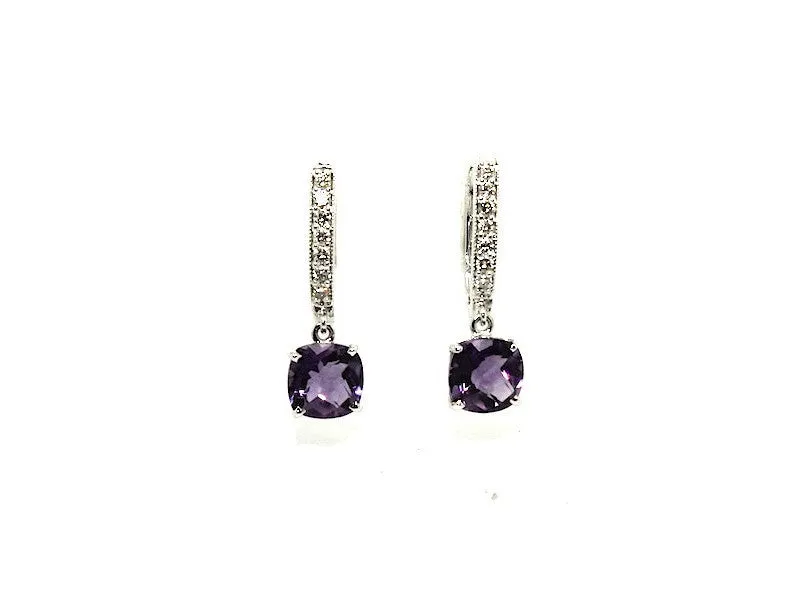 Cushion Amethyst Diamond Hoop Drop Earring AD No. 1092