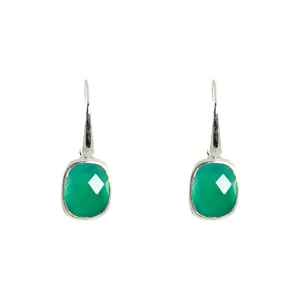 Earrings - Dangle Green Agate Sterling Silver