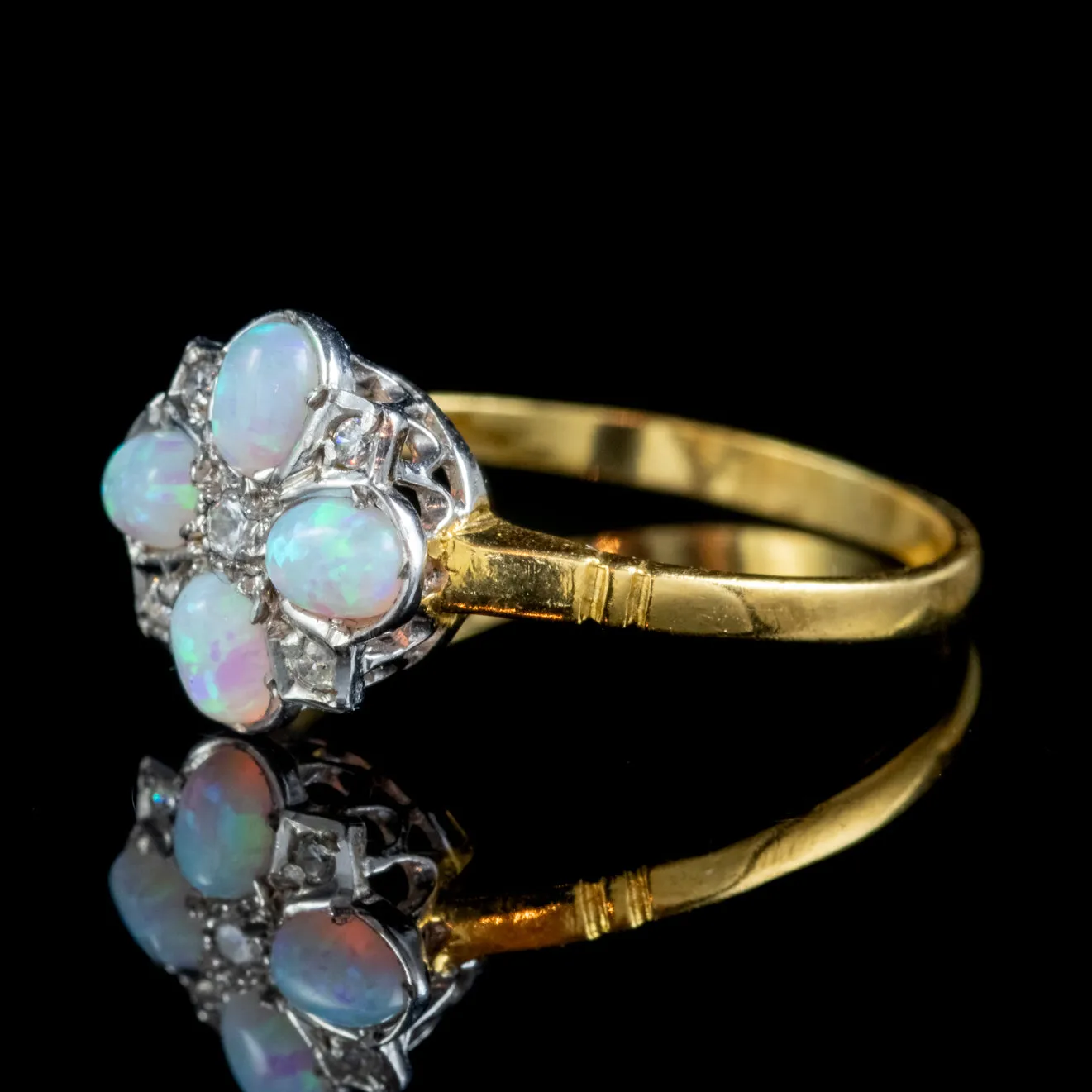 Edwardian Style Opal Cz Cluster Ring Silver 18Ct Gold Gilt