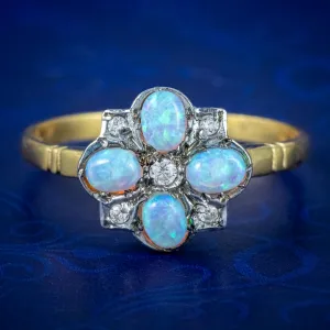 Edwardian Style Opal Cz Cluster Ring Silver 18Ct Gold Gilt