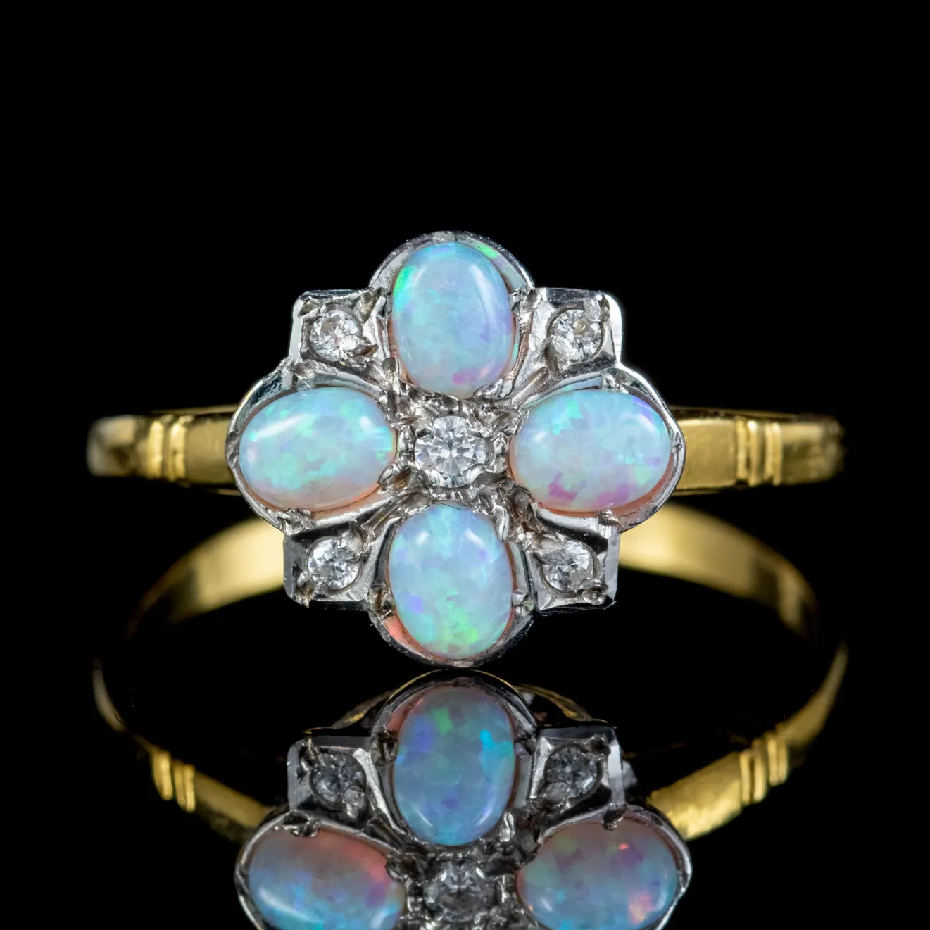 Edwardian Style Opal Cz Cluster Ring Silver 18Ct Gold Gilt