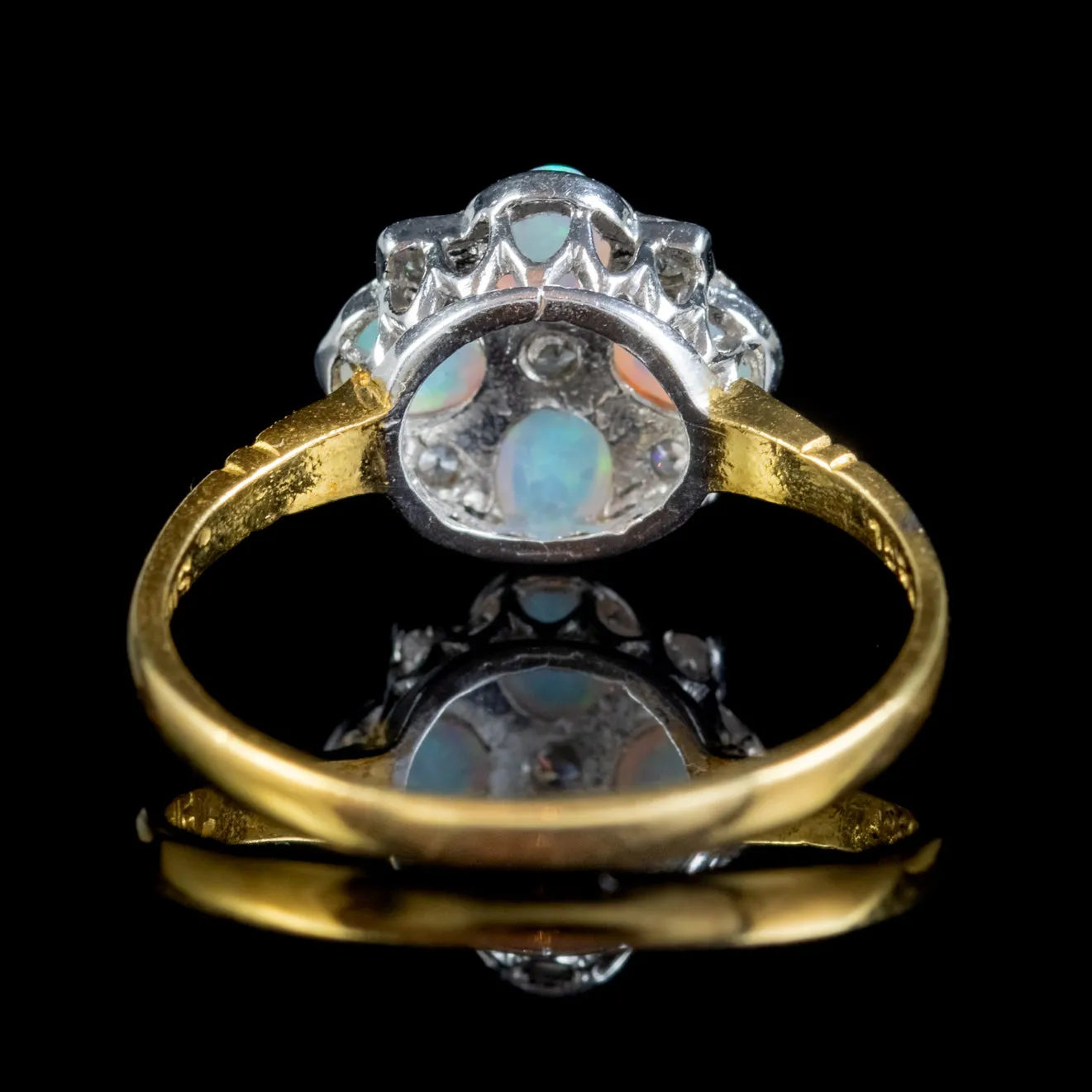 Edwardian Style Opal Cz Cluster Ring Silver 18Ct Gold Gilt