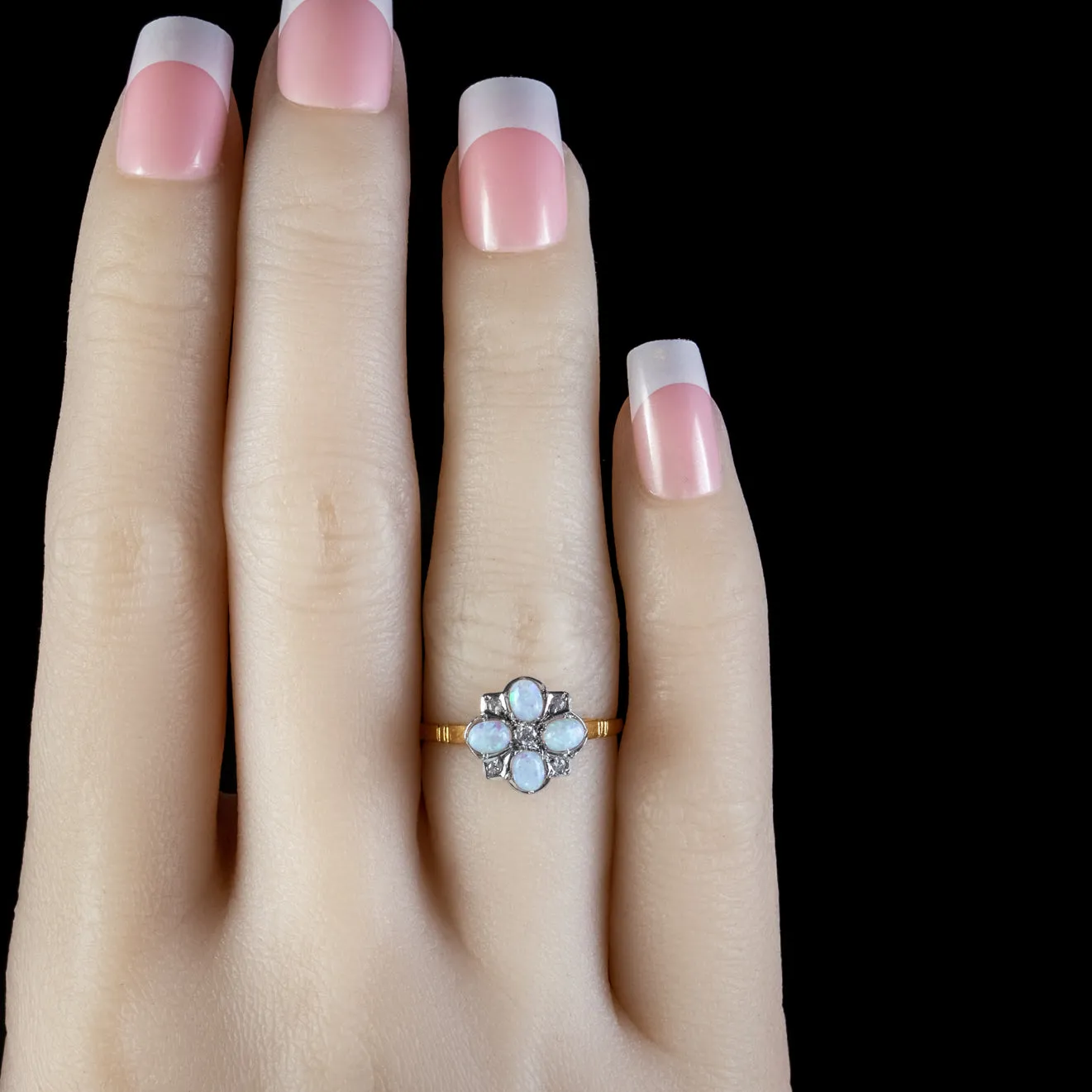 Edwardian Style Opal Cz Cluster Ring Silver 18Ct Gold Gilt